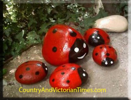 lady bug rocks paint red black white, child children kid craft art