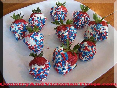 memorail day 4th of july strawberries chocolate sprinkles desert party pool country and victorian times