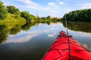 Fishing from a kayak on a small lake